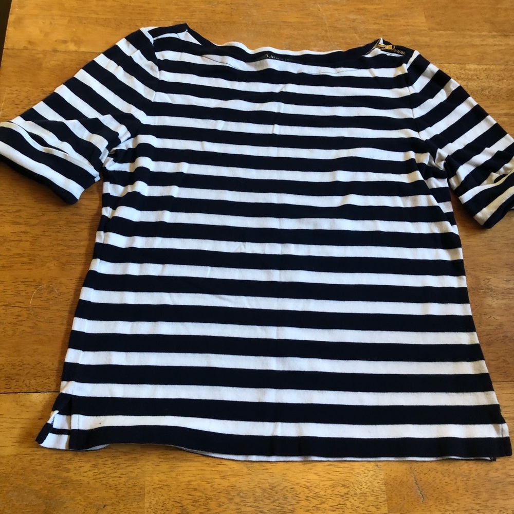 Lauren by Ralph Lauren navy & white striped top L